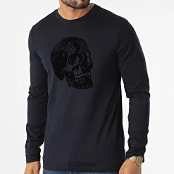 Nouveau ⭐ Tee 👕 Shirt Manches Longues MMKL00321 Bleu Marine de Antony Morato 😀