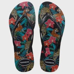 Sortie 👍 Tongs Femme Slim Tropical Noir de Havaianas ⌛