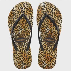 Remise 🤩 Tongs Femme Slim Leopard Noir Orange de Havaianas 🎁