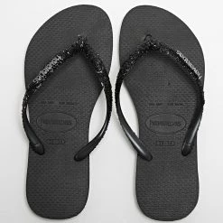 Vente flash ⌛ Tongs Femme Slim Glitter II Noir de Havaianas 🔔
