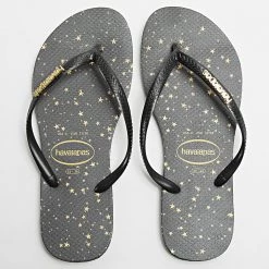 Meilleure affaire 🛒 Tongs Femme Slide Classic Metallic Noir Doré de Havaianas 👍